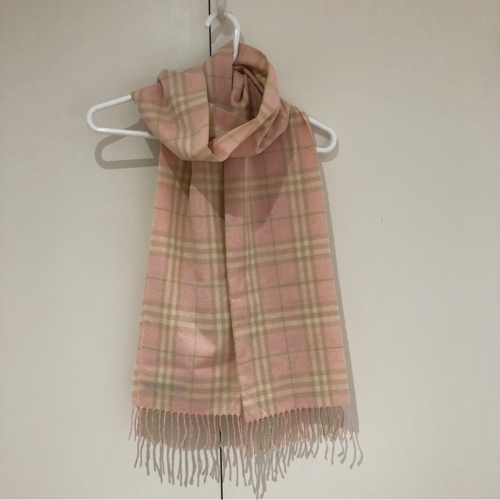 Authentic Burberry London Scarf with Fringe, 100% Cashmere, 15”Wx76”L, Pink